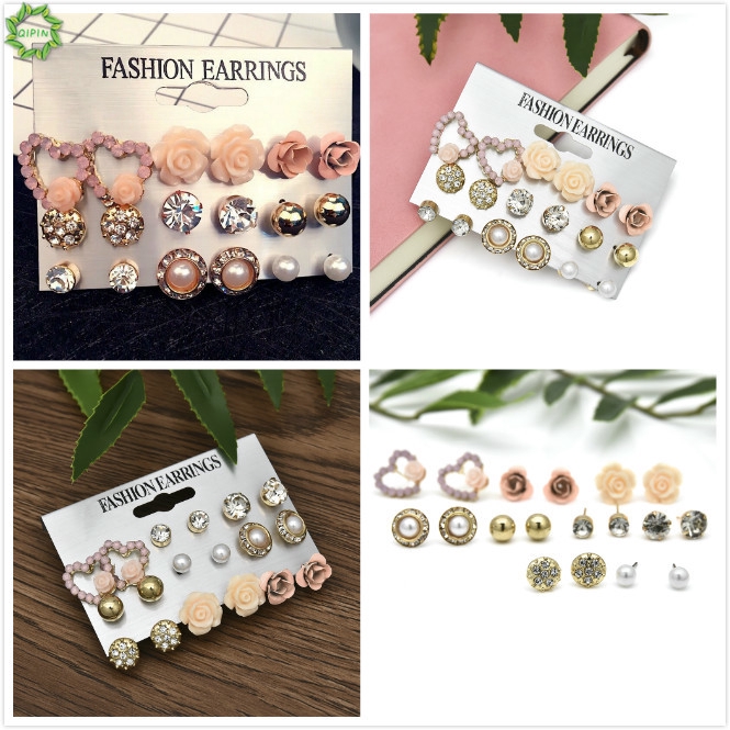 Bộ 9 Đôi Bông Tai Hình Hoa Đính Ngọc Trai Nhân Tạo Thanh Lịch Cho Nữ