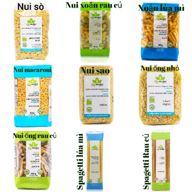 Combo Các Loại Nui Hữu Cơ Bioitalia Chia Nhỏ( Nửa gói 250g túi zip)