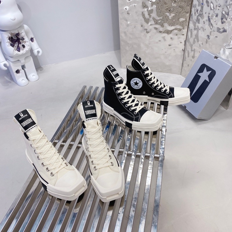 Giày thể thao nữ cổ cao đế dày mũi vuông thương hiệu thời trang cao cấp Rick Owens x Converse