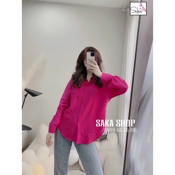 Áo sơ mi nữ hồng sen dài tay đũi lụa tơ đi làm công sở văn phòng đi chơi đi học không nhăn