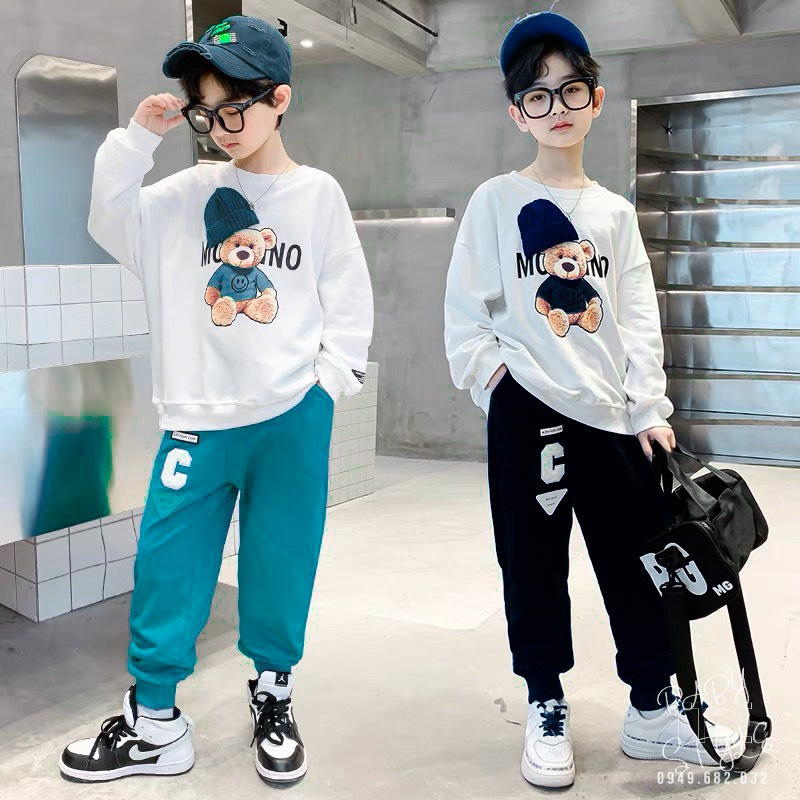 Bộ quần áo thu đông bé trai &quot;MOHINO&quot; 14-48kg. Bộ quần áo dài tay cho bé 4-15 tuổi. Vải da cá dày dặn. G49