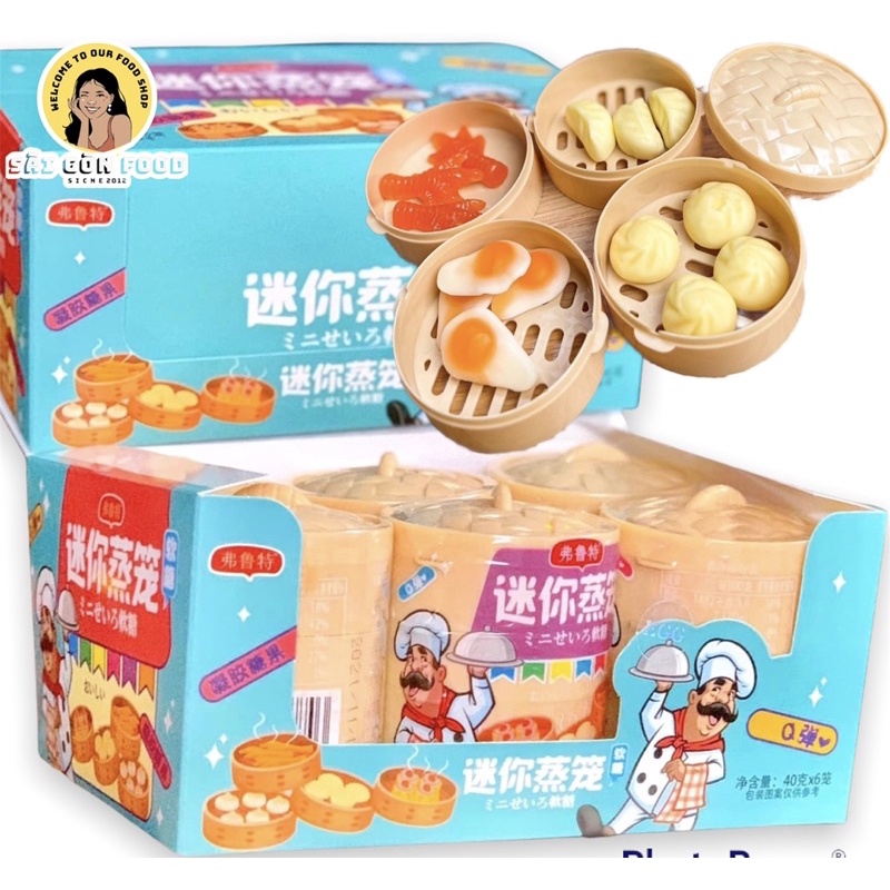 Kẹo dẻo DIMSUM xửng hấp 4 tầng (6 hộp) vị trái cây, hình đa dạng hấp dẫn siêu ngon, đồ ăn vặt SaiGonFood ngon bổ rẻ