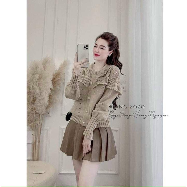 Áo len ren ngực tay bồng tiểu thư quảng châu