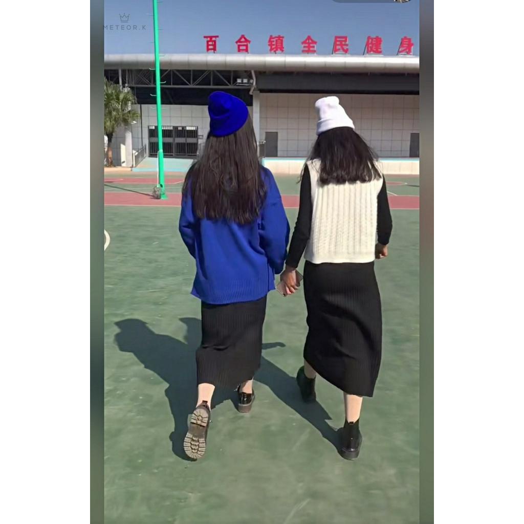 Chân váy dài dệt kim màu trơn tx thời trang phong cách Hàn Quốc cho nữ