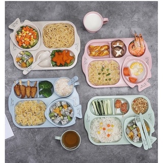 Khay ăn dặm cho bé, khay ăn dặm lúa mạch 6 chi tiết cho bé