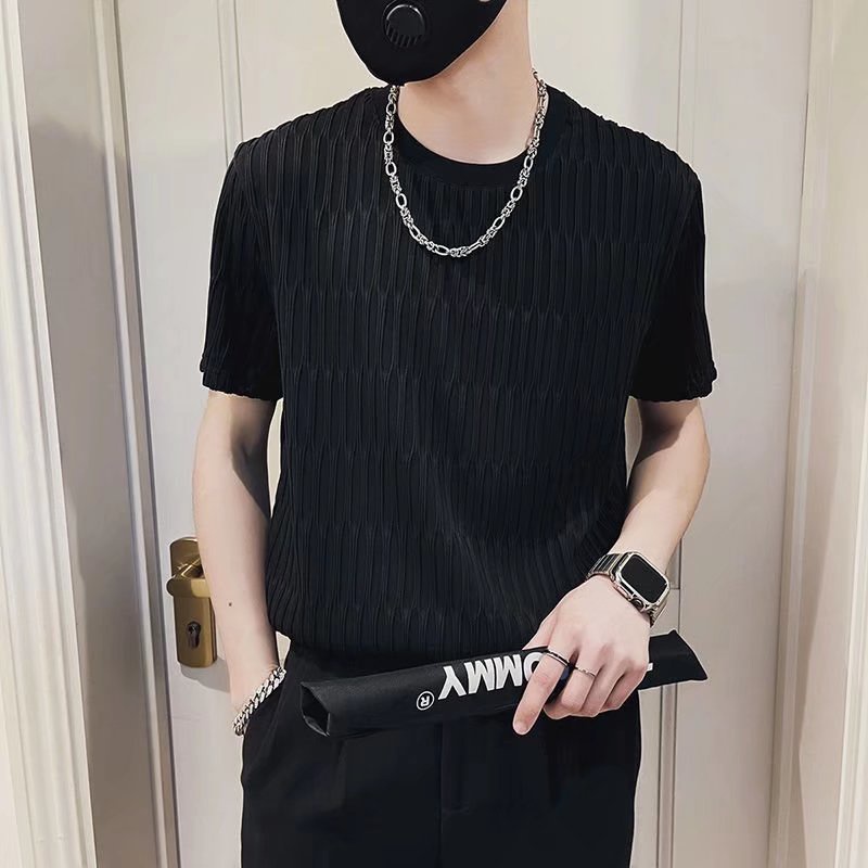 Áo Thun Mùa Hè 2022 Tay Cộc Phồng Bằng Lụa Lạnh Cao Cấp Có Cảm Giác Thoải Mái Màu Trắng Đen M-2XL Cho Nam