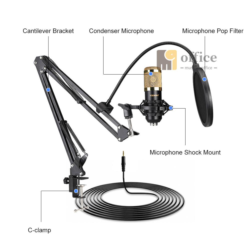 Micro Thu Âm Chuyên Nghiệp Vxmba Bm-800 Microfone Có Giá Đỡ V8