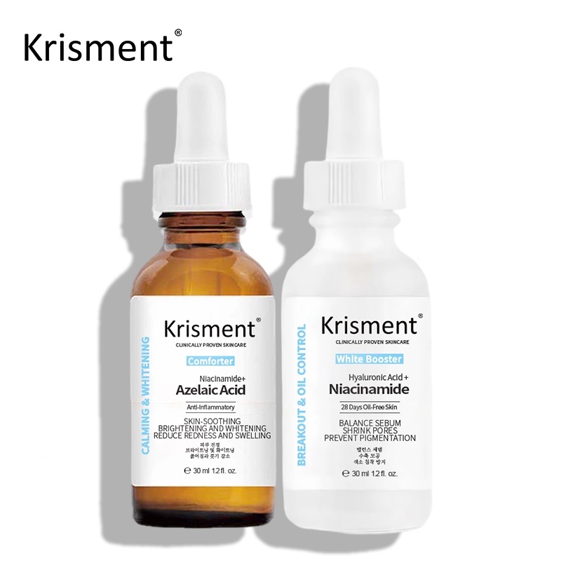 Bộ serum Krisment chứa acid hyaluronic + niacinamide + acid azelaic giảm mụn trứng cá và sẹo mụn làm sáng da 30ml