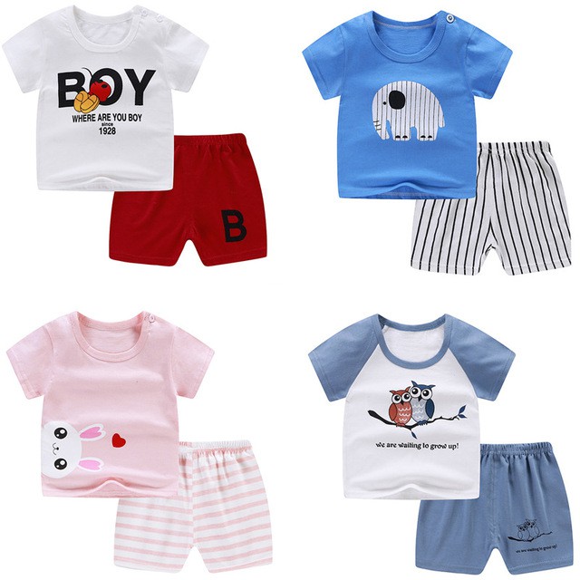 Bộ cộc tay, bộ ba lỗ mùa hè cho bé trai và bé gái hàng Quảng Châu chất đẹp, mát size 73-100 (9-36 tháng)
