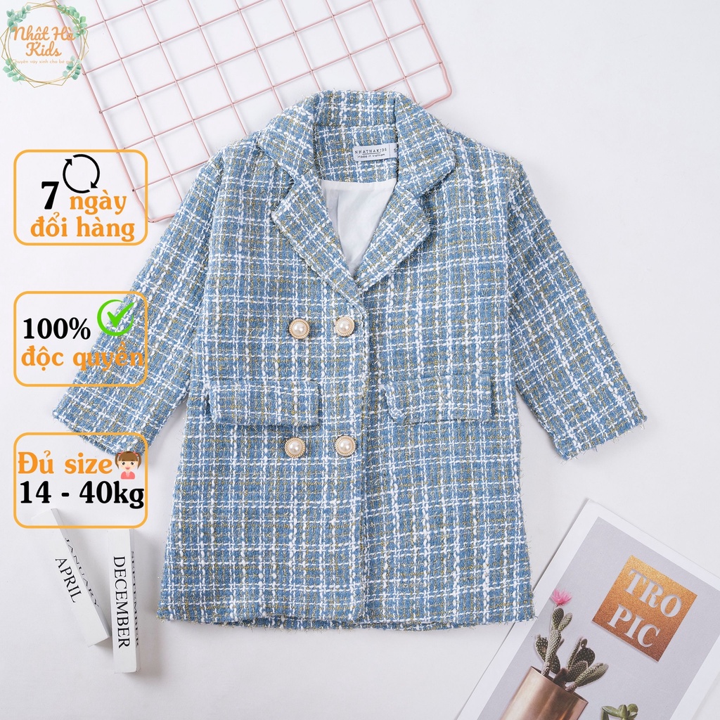 Áo khoác dạ bé gái size từ 14-40kg chất liệu dạ sang chảnh phù hợp cho mùa thu đông
