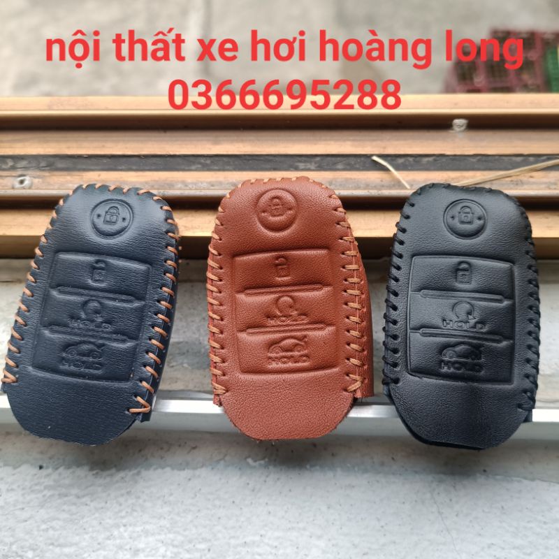 bao da chìa khoá KIA SELTOS SONET 4 nút bấm da bò thật handmade