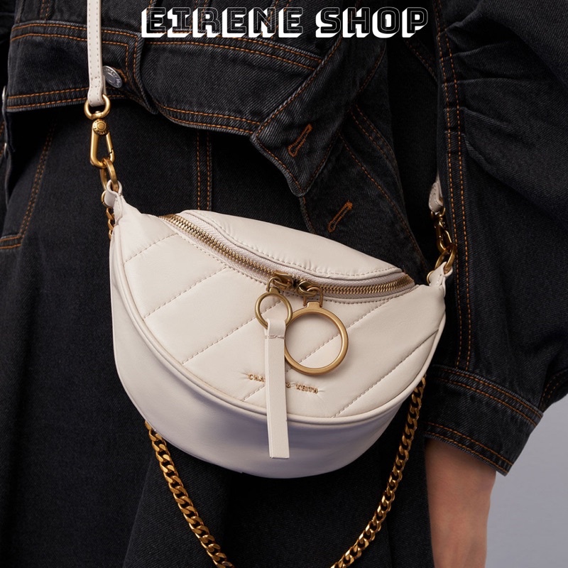 Túi Bao Tử CNK Túi CK Bụng Bản Ba Dây Đeo Hình Bán Nguyệt Có Nếp Nhăn Wrinkled Effect Half-Moon Crossbody Bag