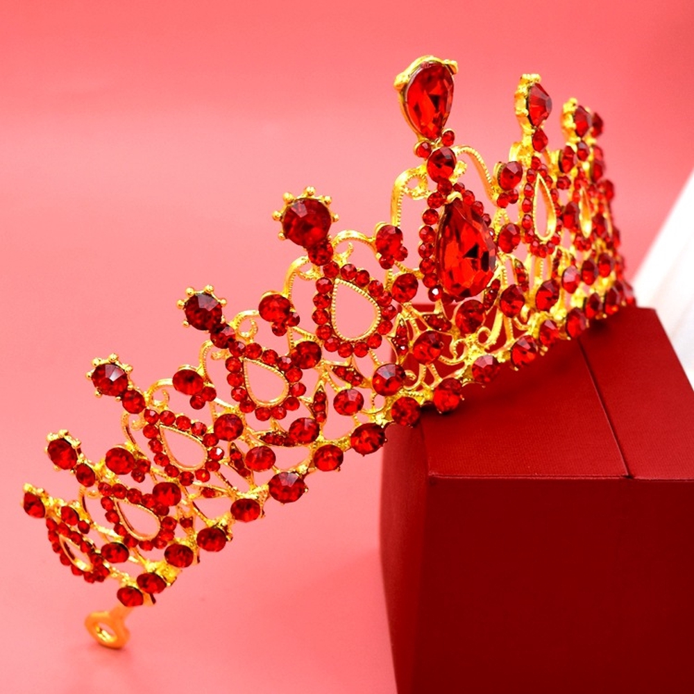 Vương miện cài tóc cô dâu đính đá màu đỏ thiết kế sang trọng