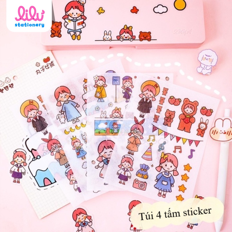 Sticker cute dán sổ dán mũ bảo hiểm điện thoại chai lọ bàn ghế trang trí cá nhân Set 4 tấm K48