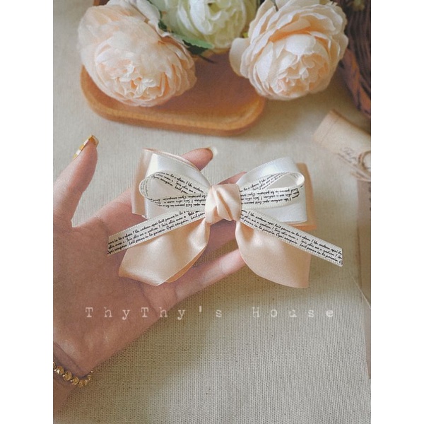 Kẹp tóc nơ lụa satin phối màu nhẹ nhàng không đuôi
