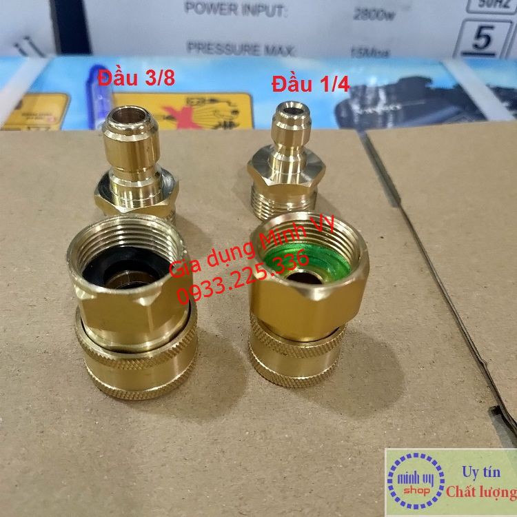 [CAO CẤP] Bộ khớp nối nhanh đầu ra dùng cho máy rửa xe công nghiệp đầu ren 22mm cốt 3/8inch - nguyên bộ đồng - BKNN3/8