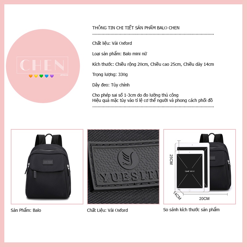 Balo nữ mini CHEN balo thời trang nữ đi học đi chơi chất vải oxford mềm cao cấp BL27