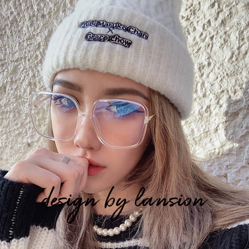 Mắt Kính Gọng Vuông Lớn Chống Ánh Sáng Xanh Trong Suốt Phong Cách Vintage