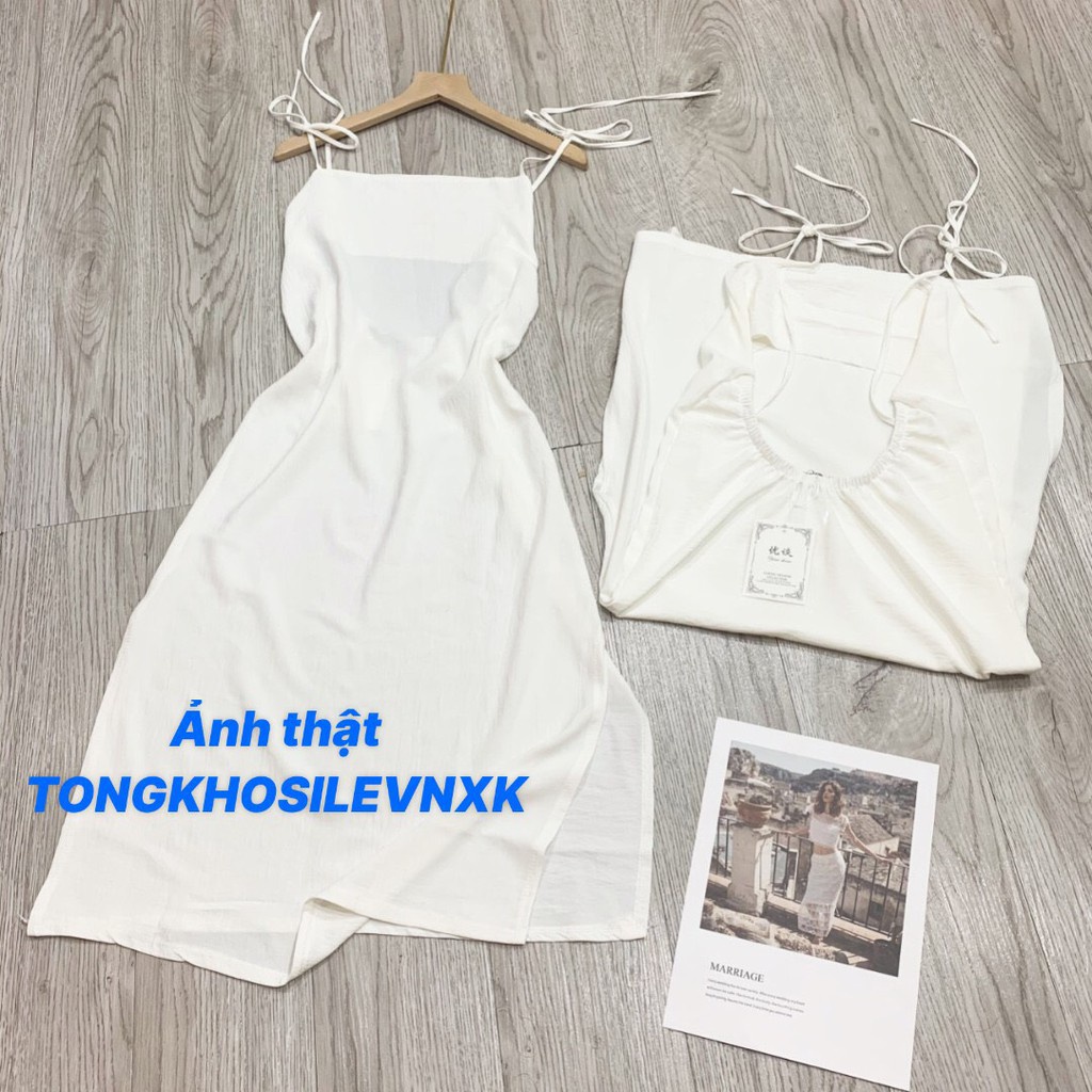 ĐẦM MAXI TRẮNG HỞ LƯNG - VÁY 2 DÂY ĐŨI TRẮNG CỔ YẾM ĐI BIỂN MẶC NHIỀU KIỂU HOT