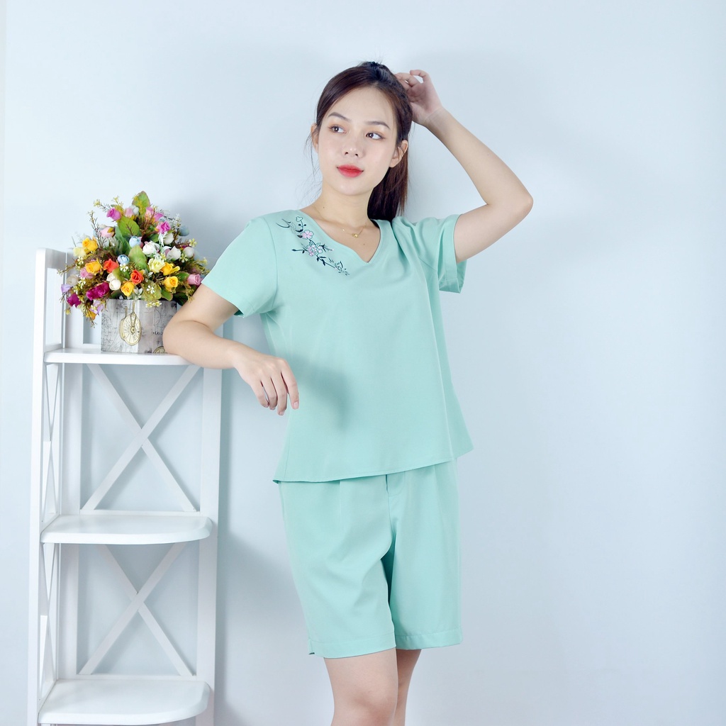 Bộ đồ nữ MÀU XANH NGỌC IN HOA VAI SIÊU XINH   - vải lụa cao cấp - Cực Kì Sang Chảnh - Qúy phái