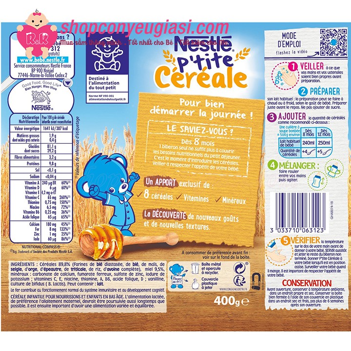 Bột Pha Sữa/Lắc Sữa Nestlé P'tite Céréale 400g - Pháp - Date 03/2022