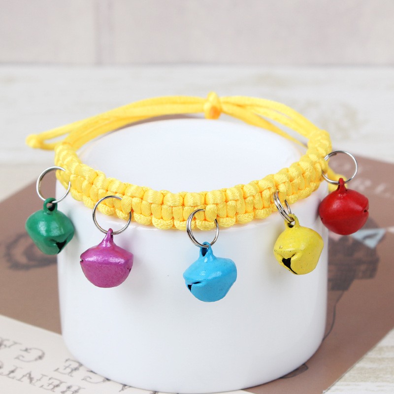 Vòng Cổ Cho Chó Mèo Siêu Dễ Thương Chỉ Đỏ Vàng 5 Chuông Màu