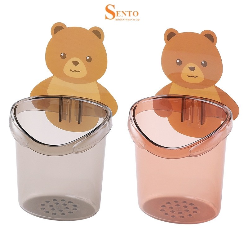 Cốc gấu nâu SENTO đựng bàn chải dán tường trong nhà tắm 2 màu 9.5cm*17cm ST10