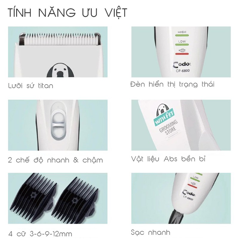 (CODOS CP 6800) Tông đơ cắt tỉa lông chó mèo bản nâng cấp - Tông đơ cắt tỉa thú cưng - Grooming Store