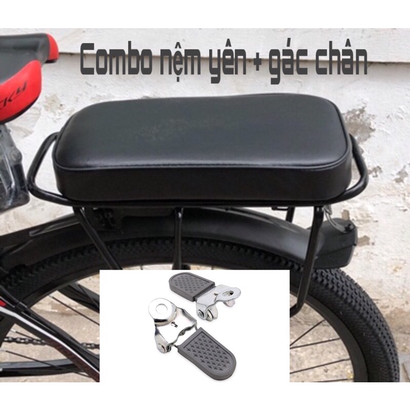 Conbo nệm yên sau + gác xếp để chân dành cho xe đạp