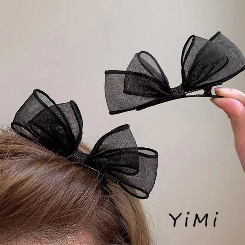 Kẹp Tóc Nơ Lưới Ba Chiều Màu Đen Phong Cách Lolita