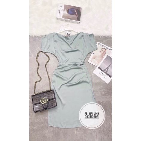 ✨BÁN SỈ✨ĐẦM LỤA XANH LỆCH VAI ĐÍNH NGỌC EO | BigBuy360 - bigbuy360.vn
