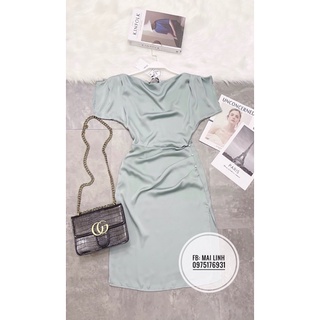 ✨BÁN SỈ✨ĐẦM LỤA XANH LỆCH VAI ĐÍNH NGỌC EO