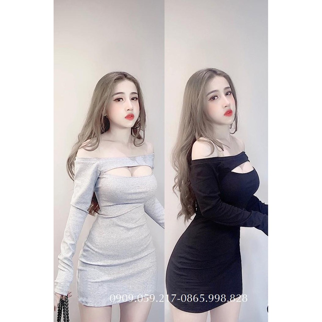 (HÌNH THẬT) Đầm Body Trễ Vai Tay Dài Khoét Ngực Mẫu Mới | BigBuy360 - bigbuy360.vn