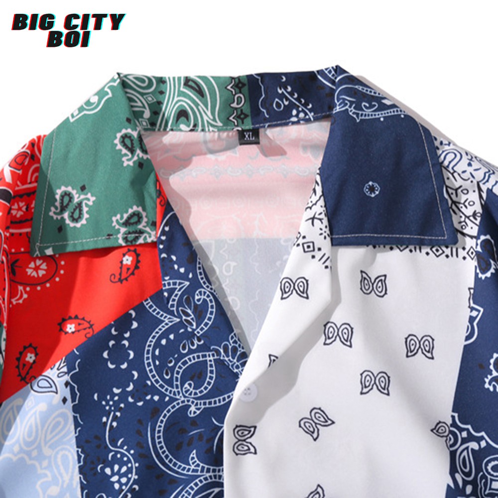 Áo sơ mi nam họa tiết ngắn tay CTB-B02 vải Lụa thoáng mát, thấm hút, không nhăn form vừa, phá cách, độc lạ năng động | BigBuy360 - bigbuy360.vn