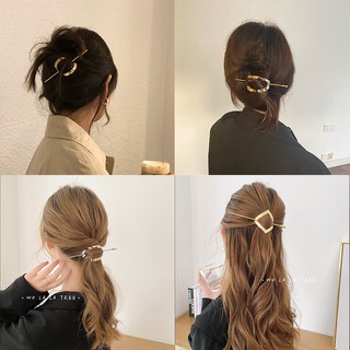 Kẹp tóc kim loại kiểu hình học đơn giản phối trâm cài thời trang Hàn Quốc cho nữ