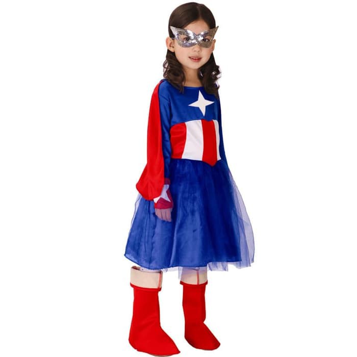 Bộ Đồ Hóa Trang Nhân Vật Siêu Anh Hùng Captain America Cho Bé Gái Dịp Halloween