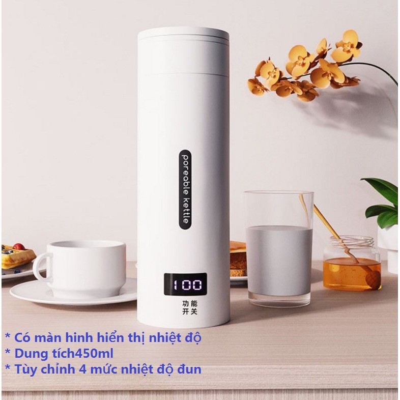 Bình đun nước siêu tốc mini du lịch mini cao cấp 400ml có quai xách