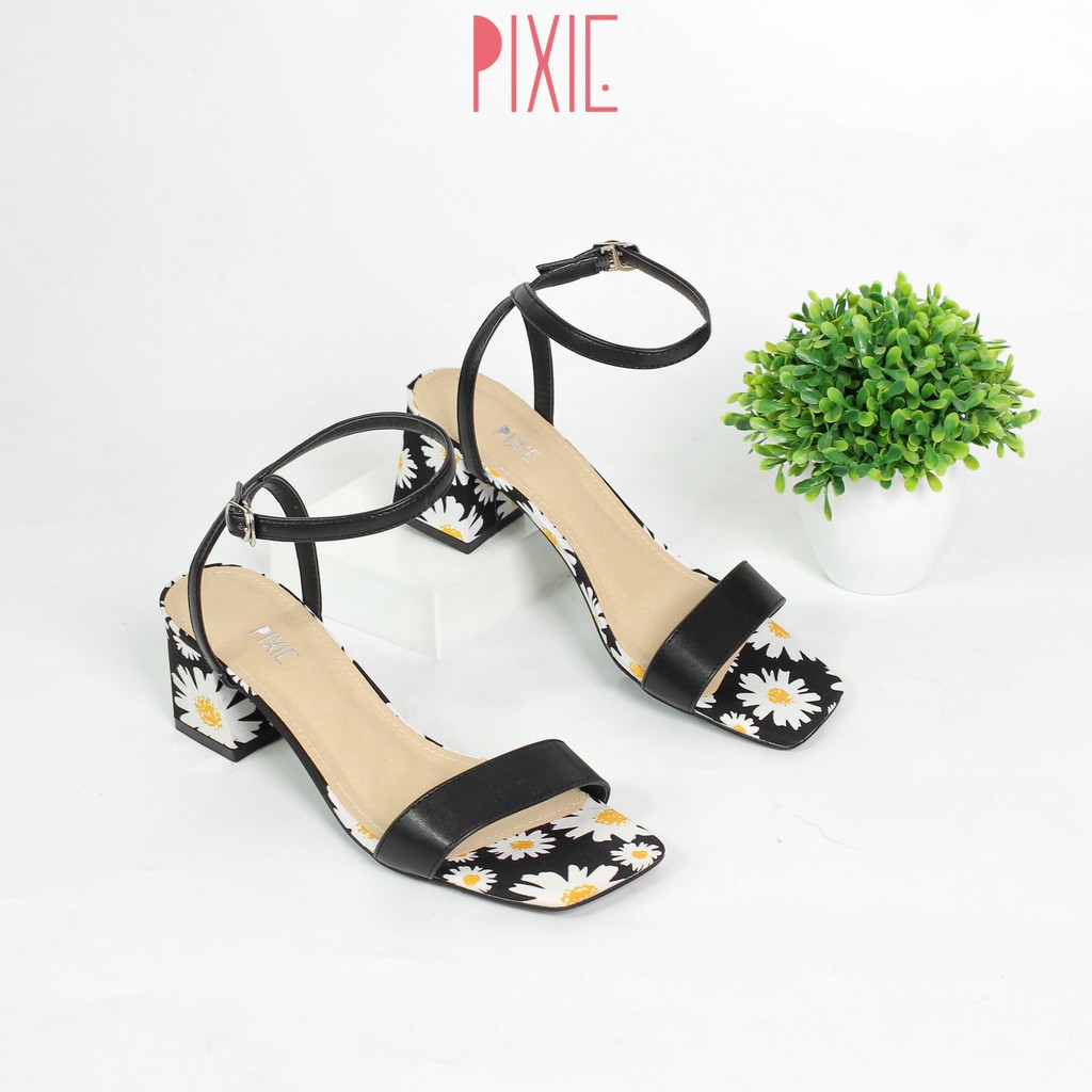  Giày Sandal Cao Gót 5cm Hoa Cúc Quai Ngang Pixie X542