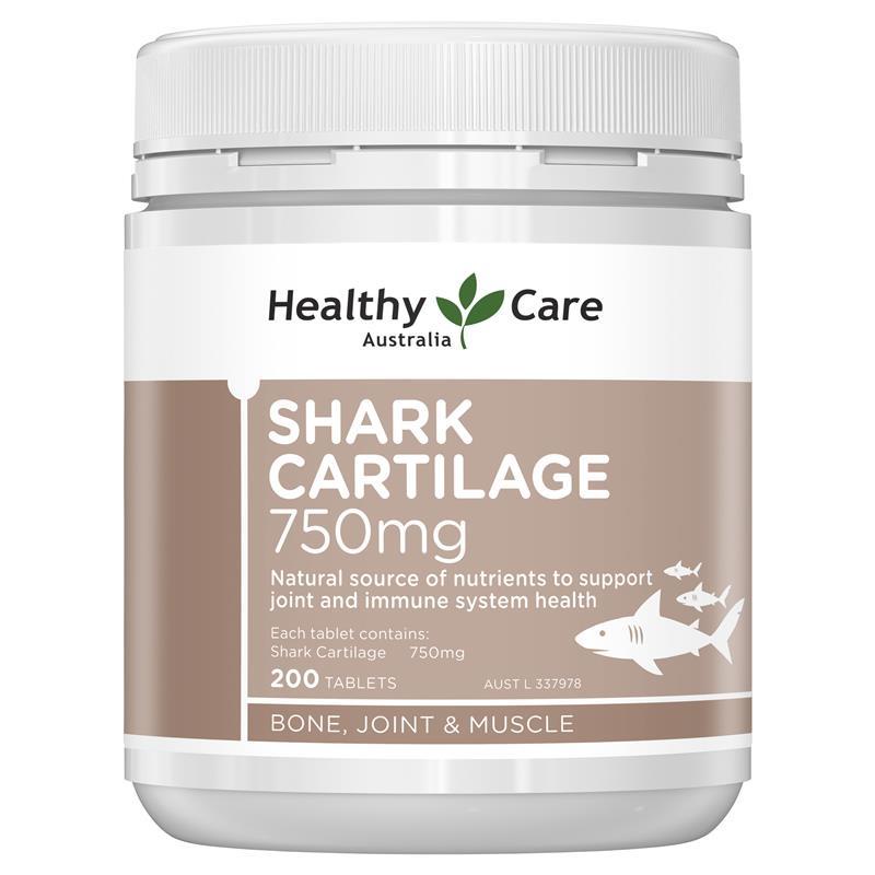 [ Hàng Chính Hãng Úc ] Viên uống sụn vi cá mập bổ xương khớp Healthy Care shark cartilage 750mg 200 viên