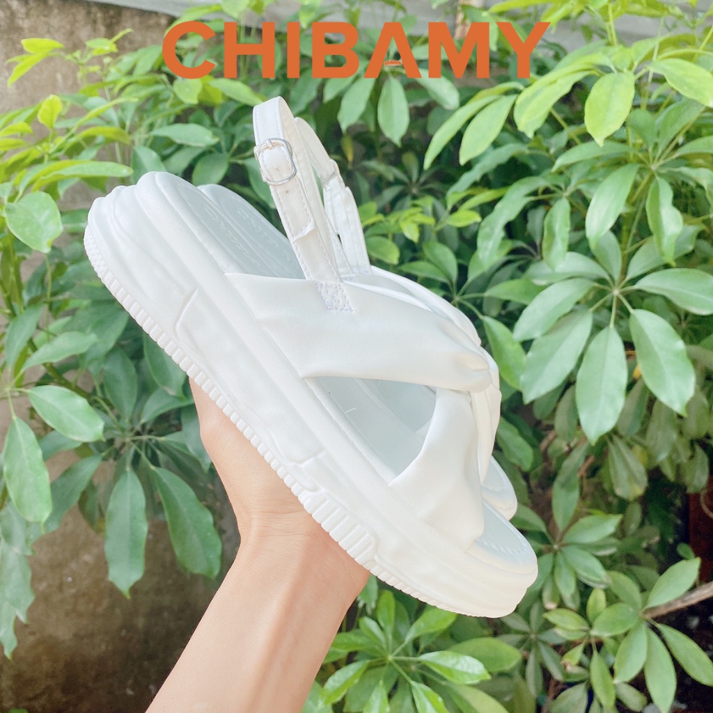 Giày sandal nữ học sinh quai Soắn bản to chất da mềm CHIBAMY đế siêu nhẹ cao 4cm