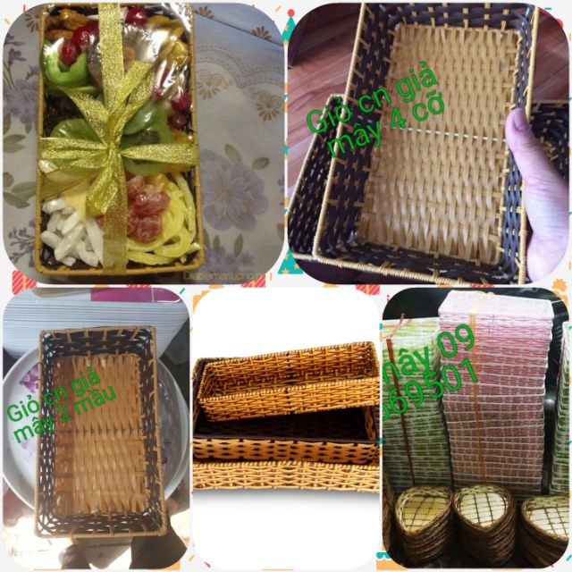 Giỏ chữ nhật giả mây kèm tem