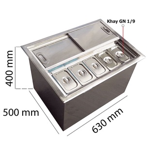 Thùng đá inox âm quầy bar kèm khay topping