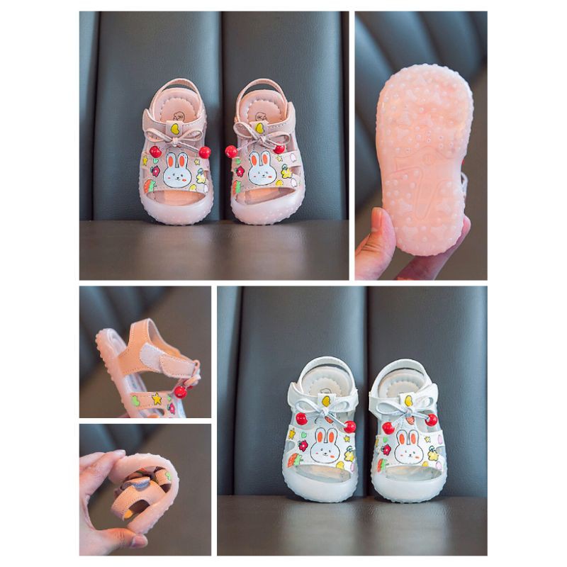 Dép sandal tập đi Thỏ nơ xinh xắn đế mềm chống trơn chống vấp cho bé gái 0-2 tuổi