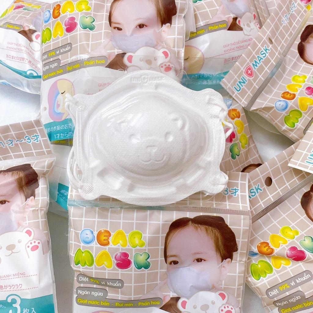 Khẩu trang 3d cho bé hình gấu dễ thương UNI MASK Set 3 cái siêu cute