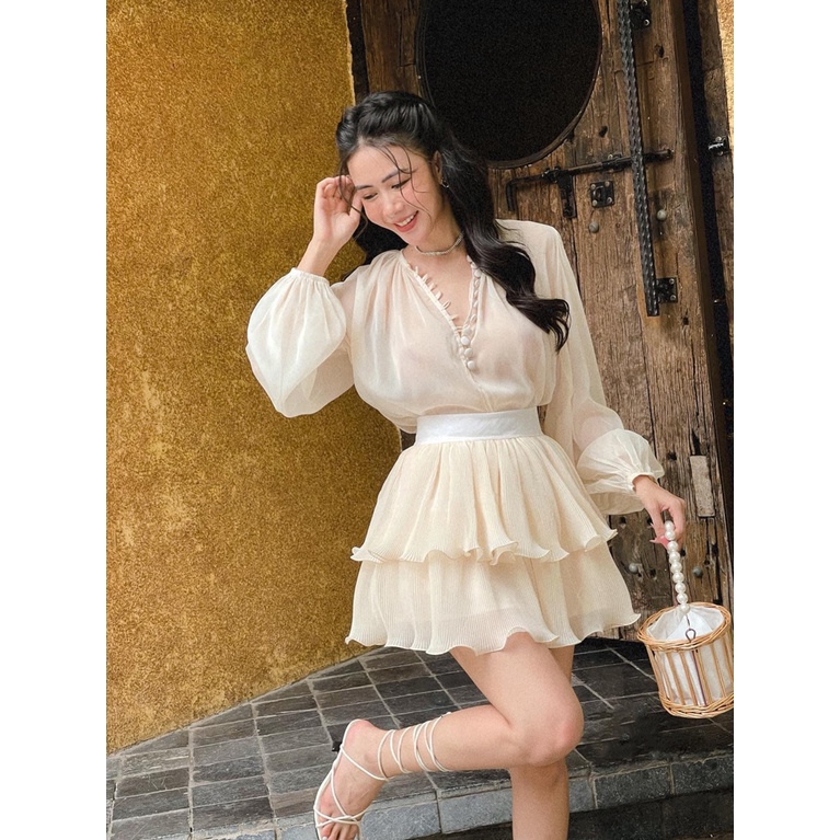 Set váy dập ly khuy bọc Ashley