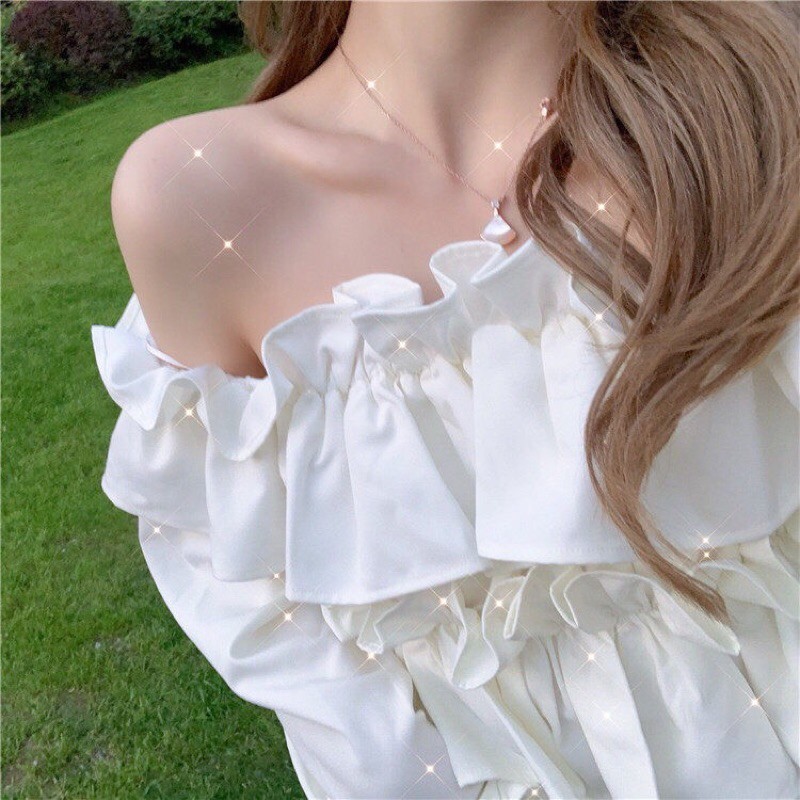 Áo croptop trễ vai bánh bèo tiểu thư, áo trắng trần trễ vai điệu đà