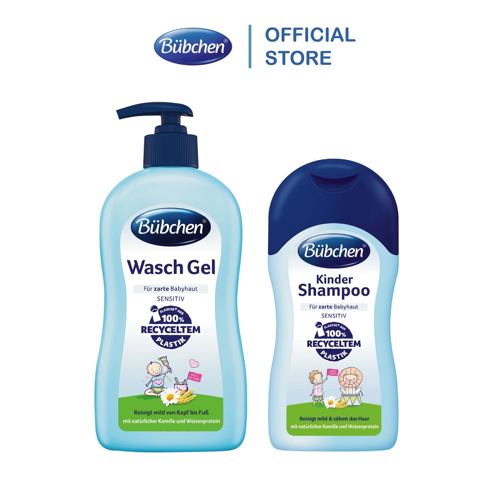 Combo 2 sản phẩm tắm gội mát xa cho bé Bubchen Wasch Gel 400ml và Bubchen Kinder Shampoo 400ml