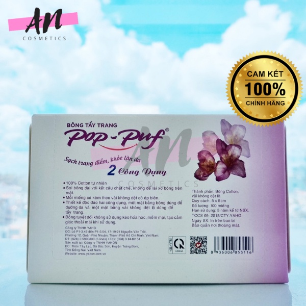 Bông tẩy trang Pop Puf hộp 100 miếng