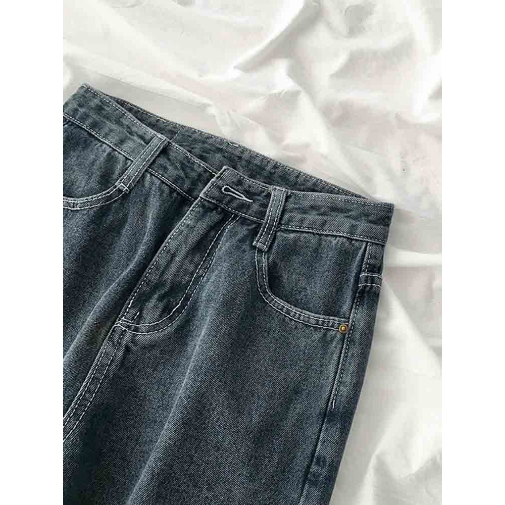 Quần jean cạp cao ống suông rộng ulzzang 3525 | BigBuy360 - bigbuy360.vn