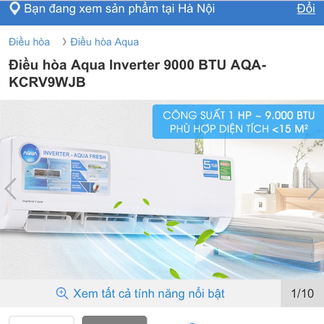 Điều hoà AQua KCRV9WJB-9000btu